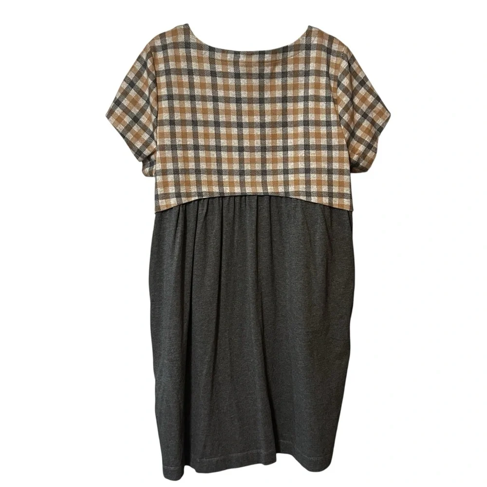 J. Jill Plaid Short Sleeve Dress Pockets Modest Office Camel Multi Size XL - Picture 4 of 9